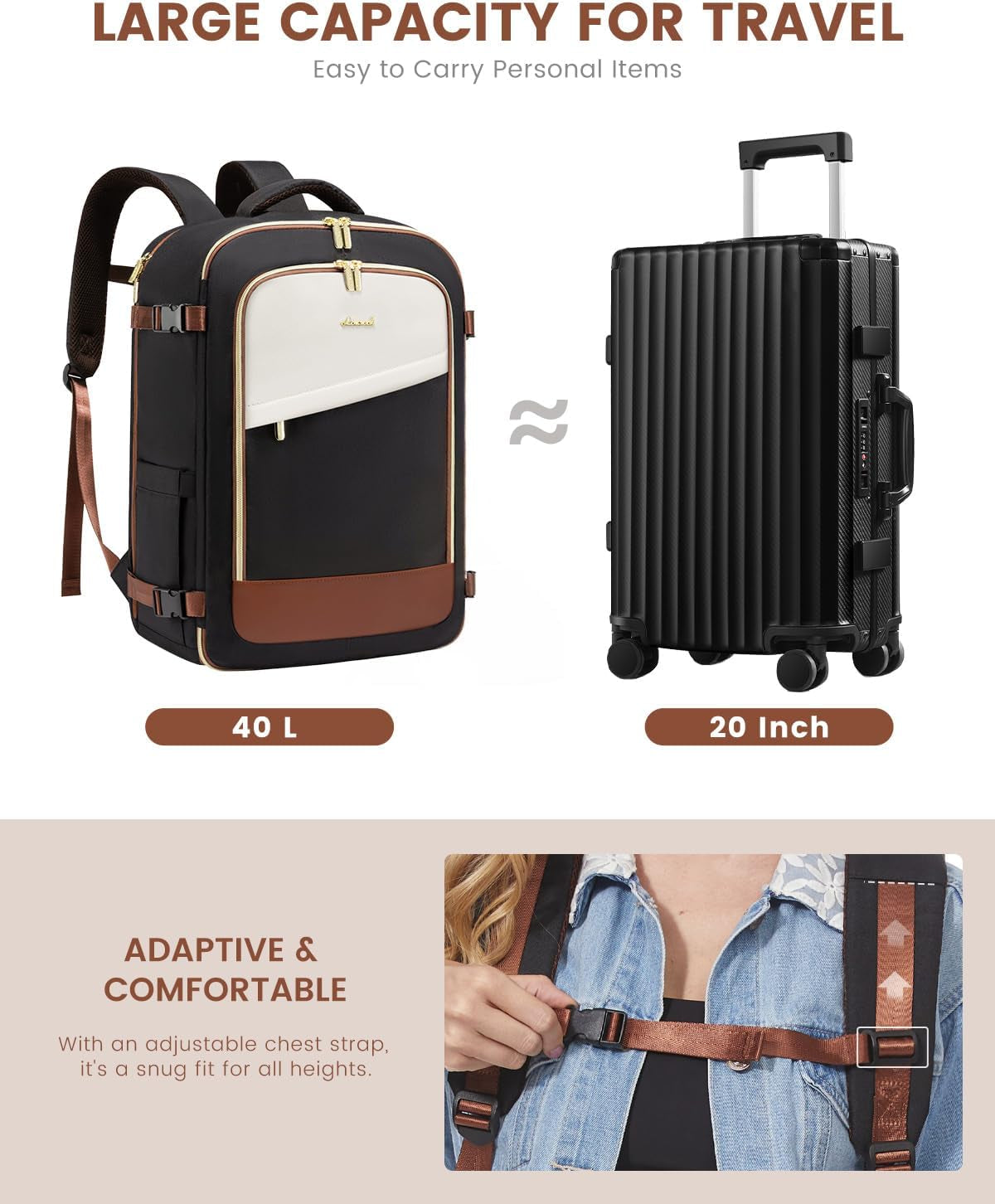 Travel Backpack for Women, 40L Carry on Backpack Flight Approved, Large Personal Item Bag Fits 17 Inch Laptop, TSA Approved Luggage with 3 Packing Cubes,Waterproof Weekender Gym Daypack