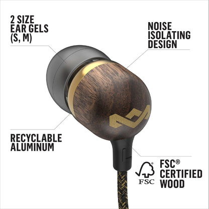 House of Marley Smile Jamaica: Wired Earphones with Microphone, Noise Isolating Design, and Sustainable Materials, Brass
