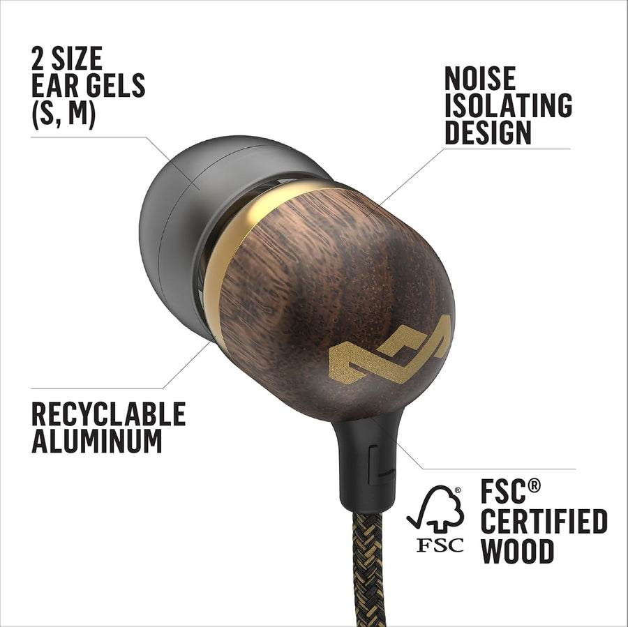 House of Marley Smile Jamaica: Wired Earphones with Microphone, Noise Isolating Design, and Sustainable Materials, Brass