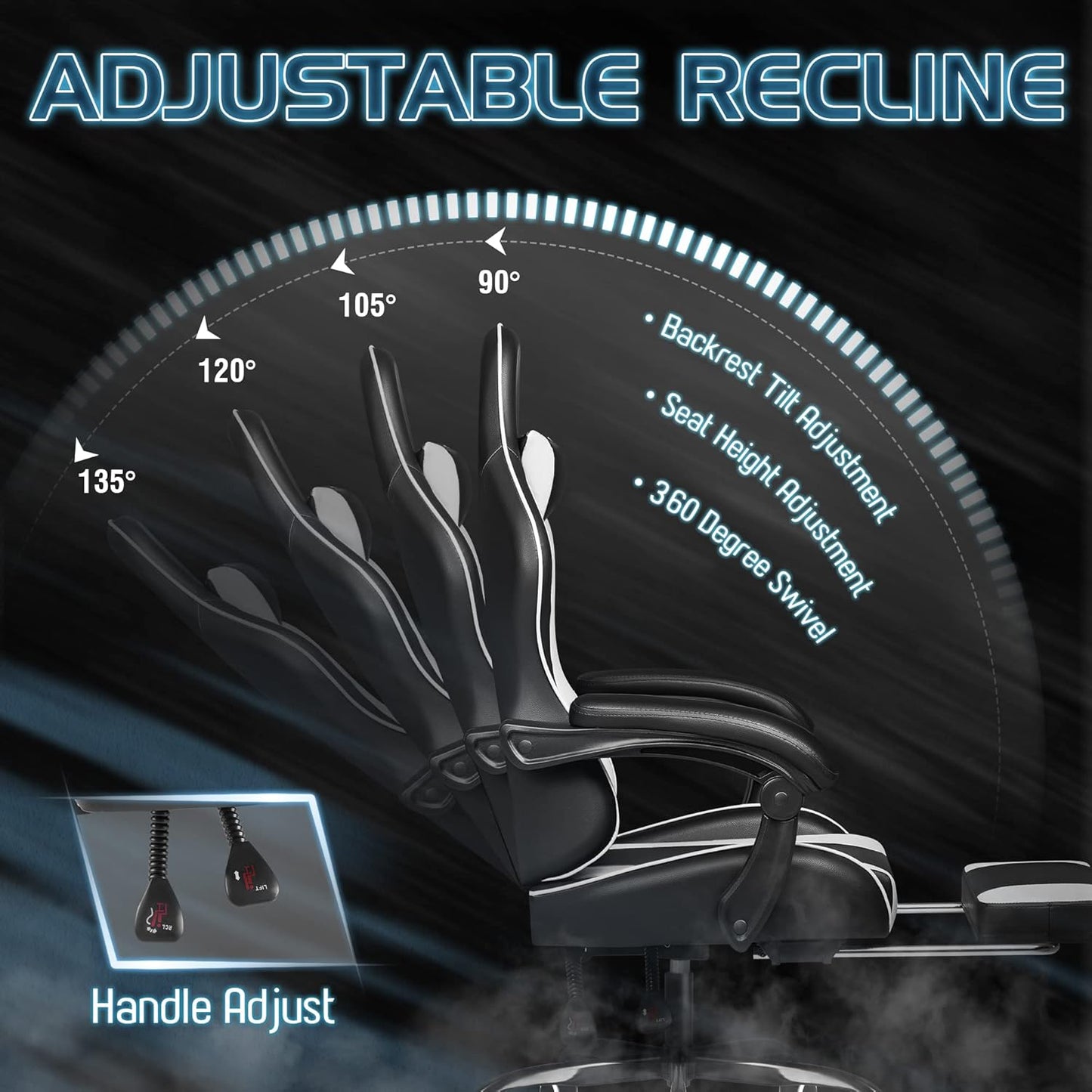 Homall Gaming Chair, Video Game Chair with Footrest and Massage Lumbar Support, Ergonomic Computer Chair Height Adjustable with Swivel Seat and Headrest (White)