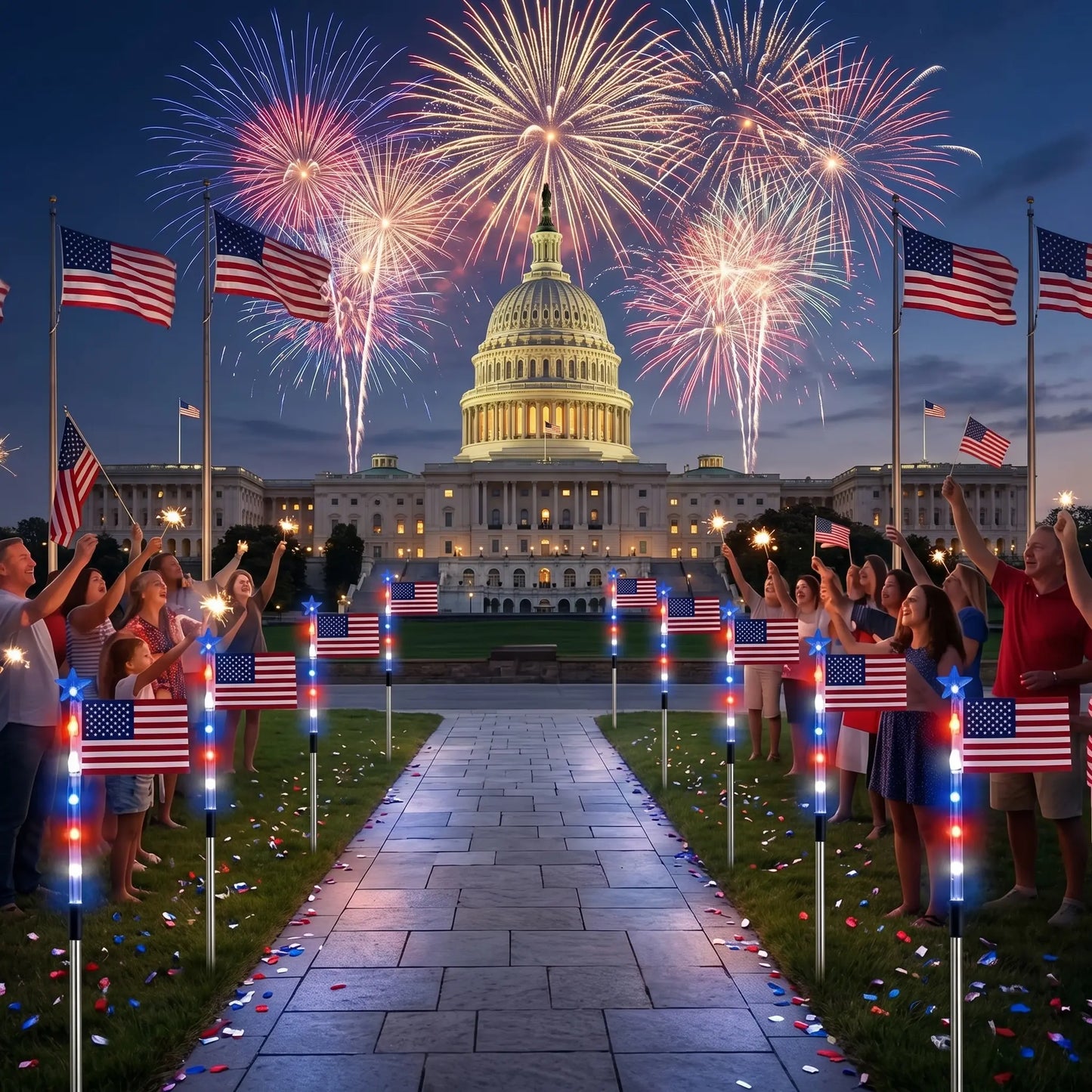 8-Piece Flag Light Set, 4Th of July Decorations 8 Lighting Modes, 8-In-1 American Flag Solar Lights, Memorial Day Decorations Featuring Red, White, and Blue Lights for Independence Day Pathway Garden Decorations Yard Pathway