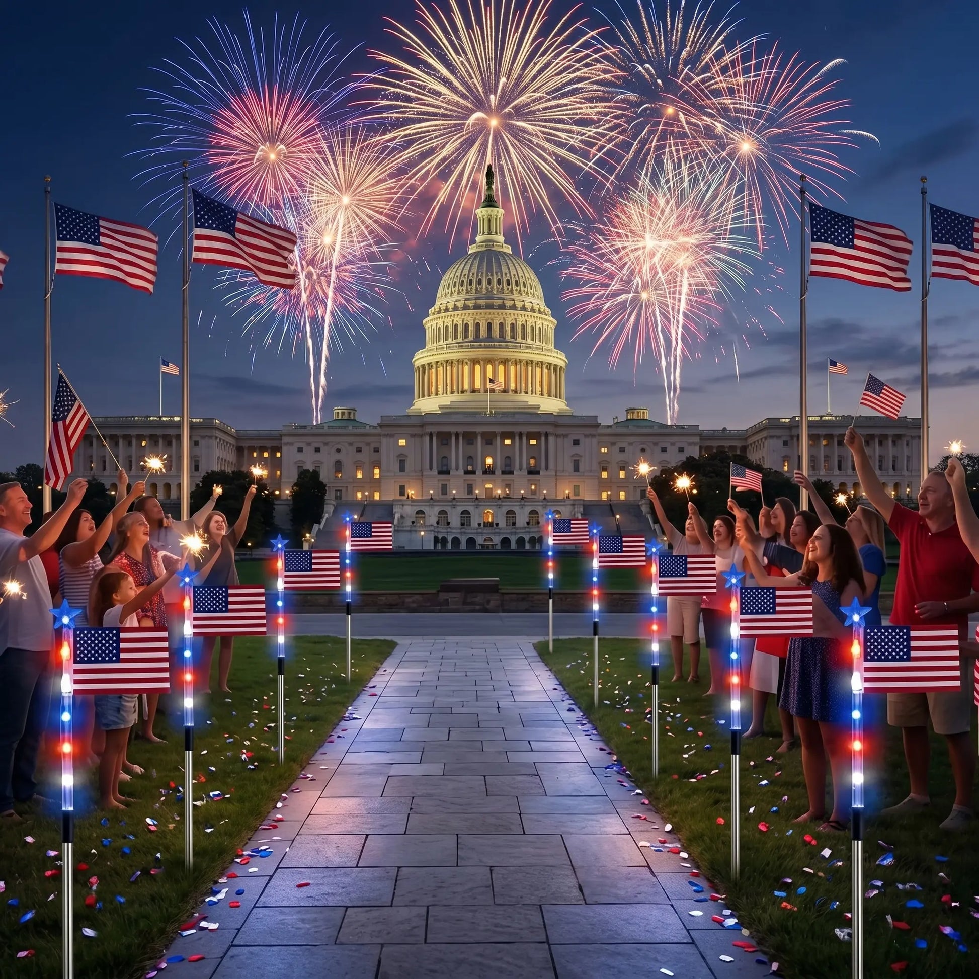 8-Piece Flag Light Set, 4Th of July Decorations 8 Lighting Modes, 8-In-1 American Flag Solar Lights, Memorial Day Decorations Featuring Red, White, and Blue Lights for Independence Day Pathway Garden Decorations Yard Pathway