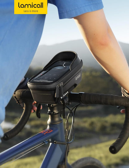 Lamicall Bike Frame Bag Waterproof - [1S Release] [2 in 1] Bike Phone Mount Holder, Bicycle Top Tube Bag, Cycling Pouch with Rain Cover, Bikes Accessories Gifts for Phones under 7"
