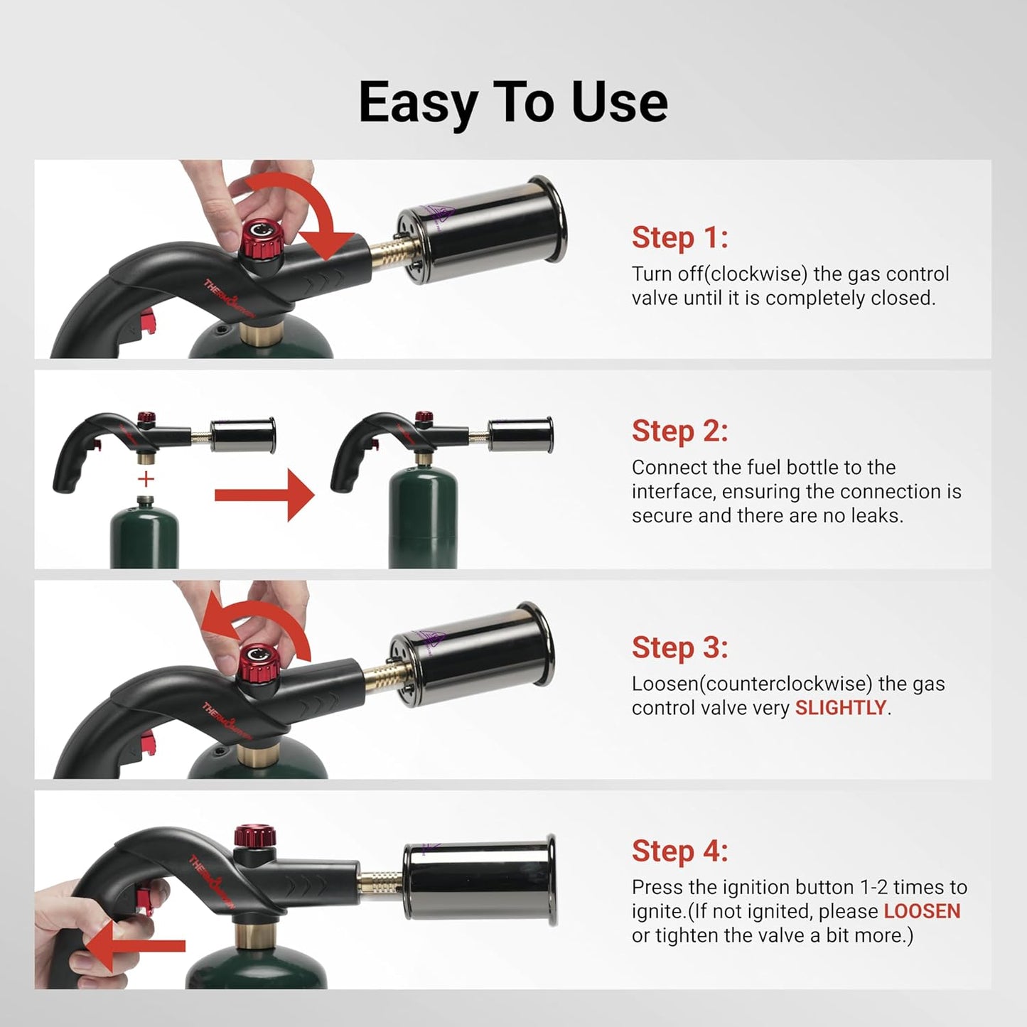 Powerful Propane Torch, Kitchen Cooking Torch, Culinary Torch Lighter, Adjustable Blow Torch for Sous Vide Searing Steak, BBQ, Grill, Campfire Charcoal Starter (Propane Tank Not Included)