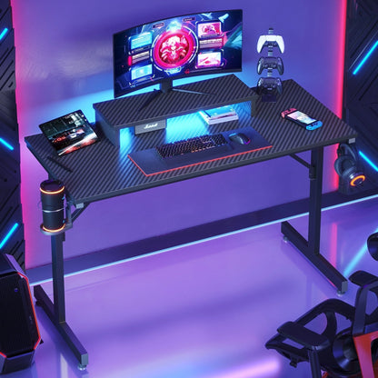 Bestier 42" Gaming Desk PC Computer Office Gamer Table Desk with LED Lights & Monitor Stand in Red