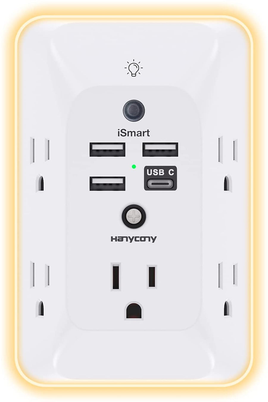 Outlet Extender with Night Light, HANYCONY Multi Plug Outlet, USB Wall Charger Surge Protector 4 USB Ports(1 USB C), Power Strip Electrical Outlet Splitter Expander for Home Office Dorm Room, ETL