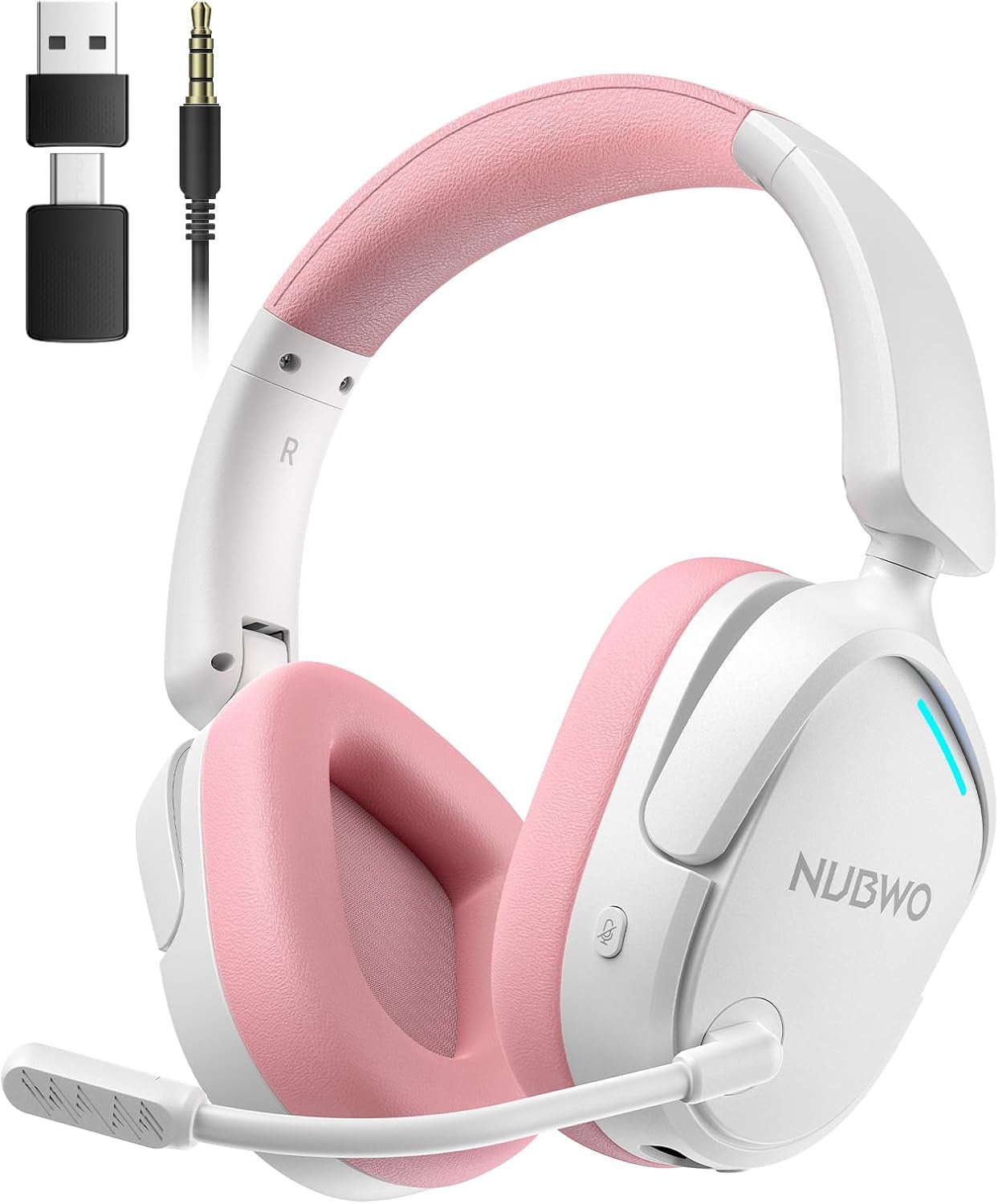 NUBWO Wireless Gaming Headset for PC, PS5, PS4, Connect to Game & Phone Simultaneously (2.4Ghz + Bluetooth), 3 EQ Modes, 50H Battery, PS5 Headset with Mic, Lightweight Foldable Headphones White/Black