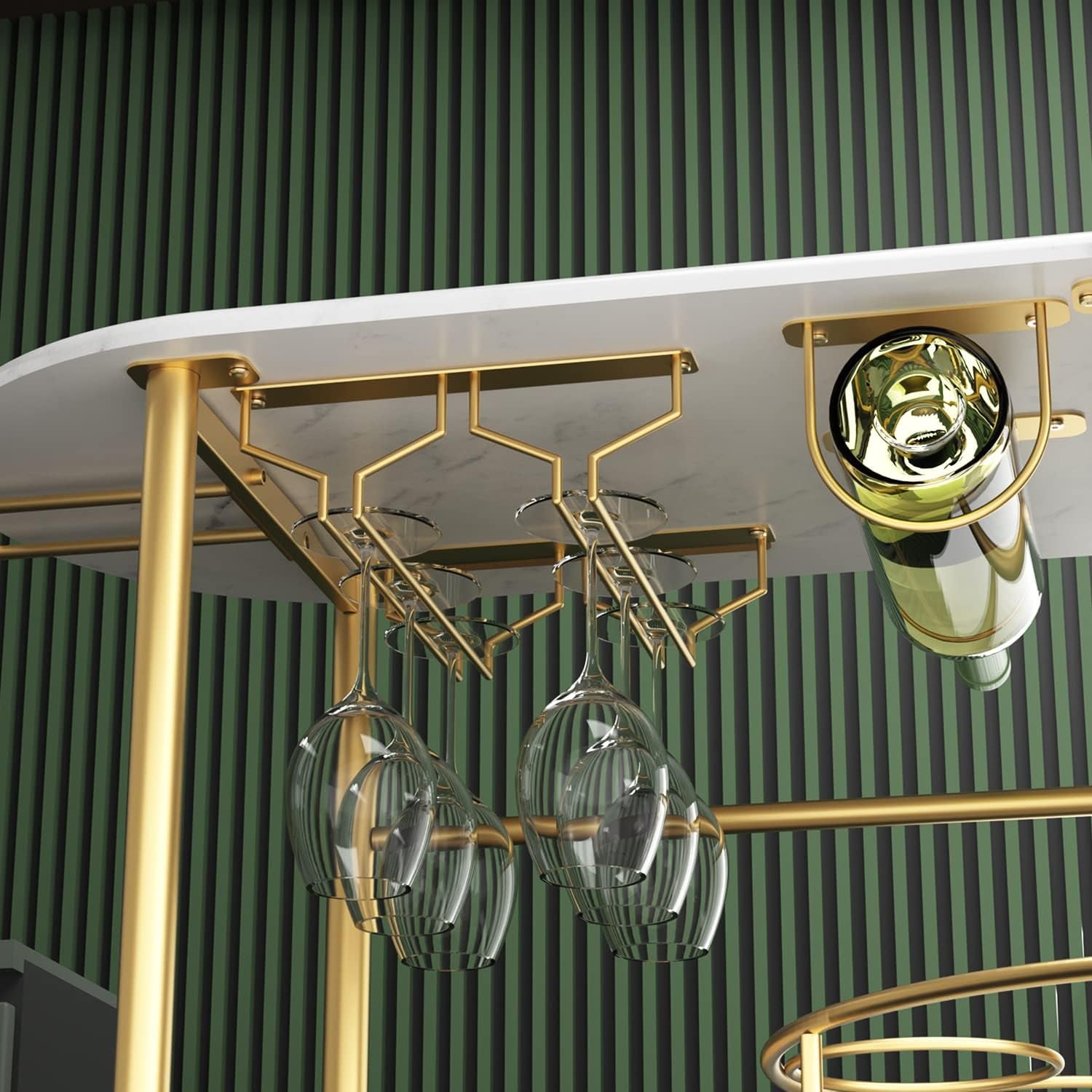 PAUKIN Gold Bar Carts with 4-Tier Storage Shelves, Mobile Bar Serving Cart with Wine Rack and Glass Holder, for the Home, Kitchen, Living Room, Dining Room