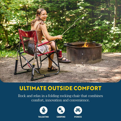 Freestyle Rocker Camping Chair | Portable Folding Rocking Chair with Solid, Durable Armrests, Drink Holder & Comfortable Backrest — Cinnamon