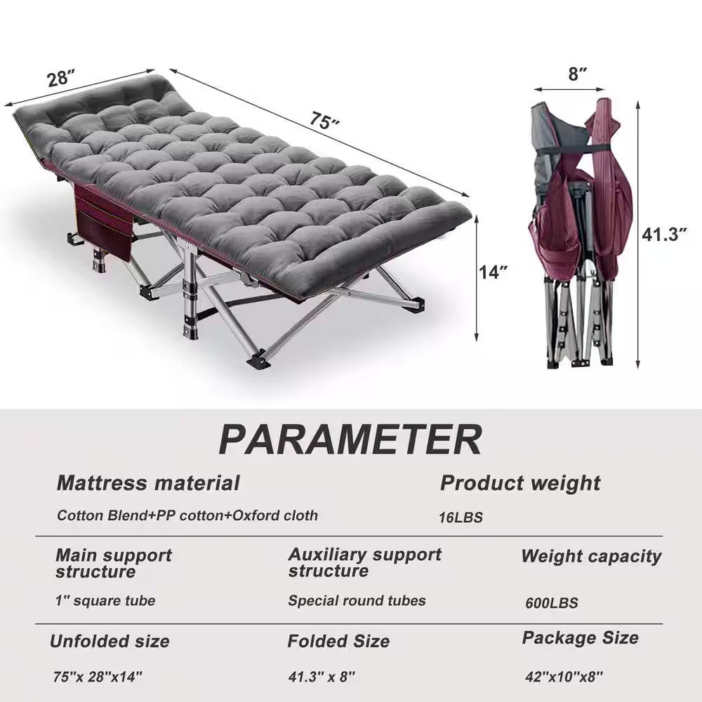 Folding Camping Cot for Adults and Kids,Folding Guest Bed Cot,Sleeping Cot Folding Bed W/ 2 Sided Mattress and Carry Bag