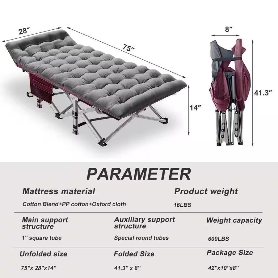 Folding Camping Cot for Adults and Kids,Folding Guest Bed Cot,Sleeping Cot Folding Bed W/ 2 Sided Mattress and Carry Bag