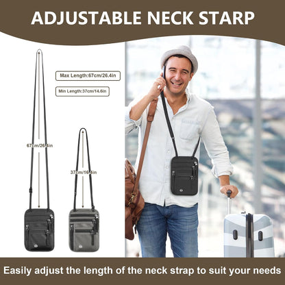 RFID-Blocking Travel Neck Wallet – Passport Holder with 5 Compartments