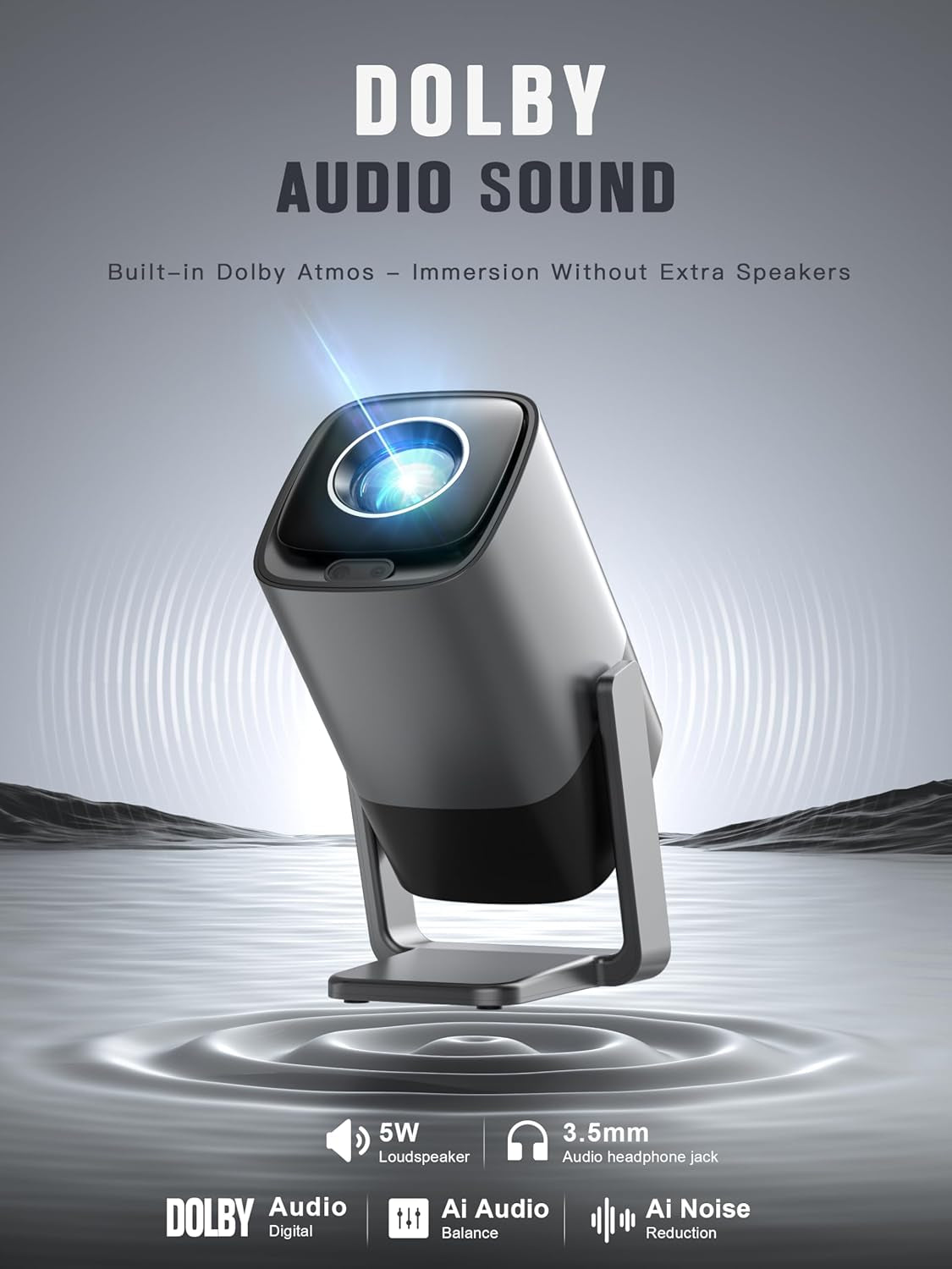 [Compatible with Netflix & TOF Real-Time Focus] Mini Projector with Wifi and Bluetooth, Xuanpad Silver Smart Projector 4K Support, Dolby Audio & Keystone, 210° Rotatable Stand for Home