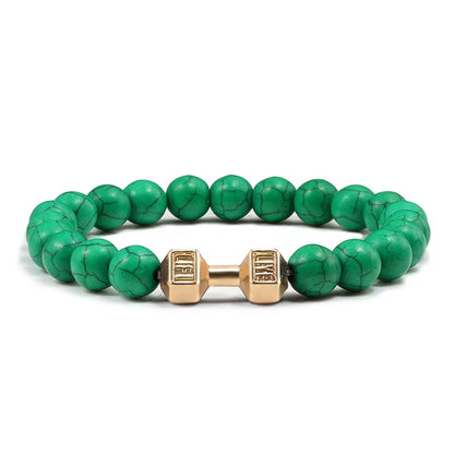 ForgeFit™ Volcanic Stone Fitness Bracelet / Natural Volcanic Stone Bracelet Men Matte Black Lave White Beads Charm Dumbbell Strand Bracelets Women Barbell Fitness Jewelry