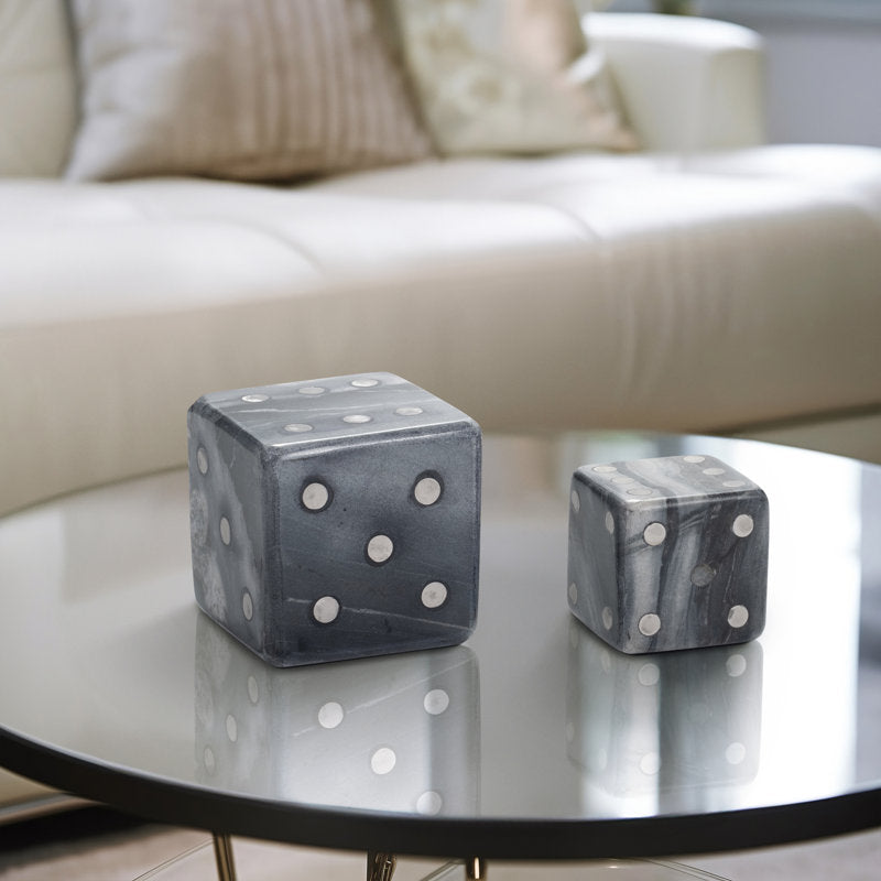 Stone and Metal Decorative Dice Set - Elegant Marble and Steel Gaming Decor, Modern and Transitional Accent, Stylish Display Set of 2.