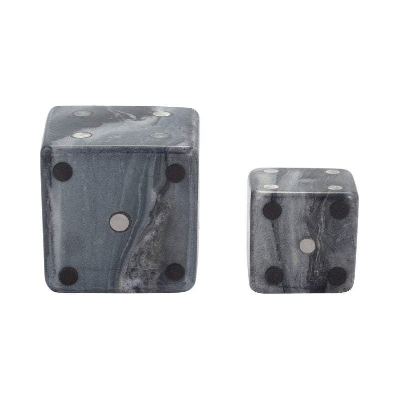 Stone and Metal Decorative Dice Set - Elegant Marble and Steel Gaming Decor, Modern and Transitional Accent, Stylish Display Set of 2.