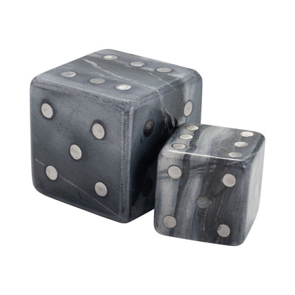 Stone and Metal Decorative Dice Set - Elegant Marble and Steel Gaming Decor, Modern and Transitional Accent, Stylish Display Set of 2.