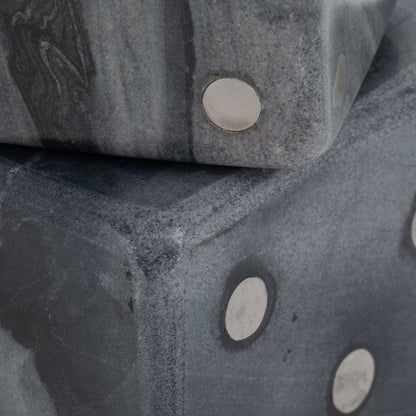 Stone and Metal Decorative Dice Set - Elegant Marble and Steel Gaming Decor, Modern and Transitional Accent, Stylish Display Set of 2.