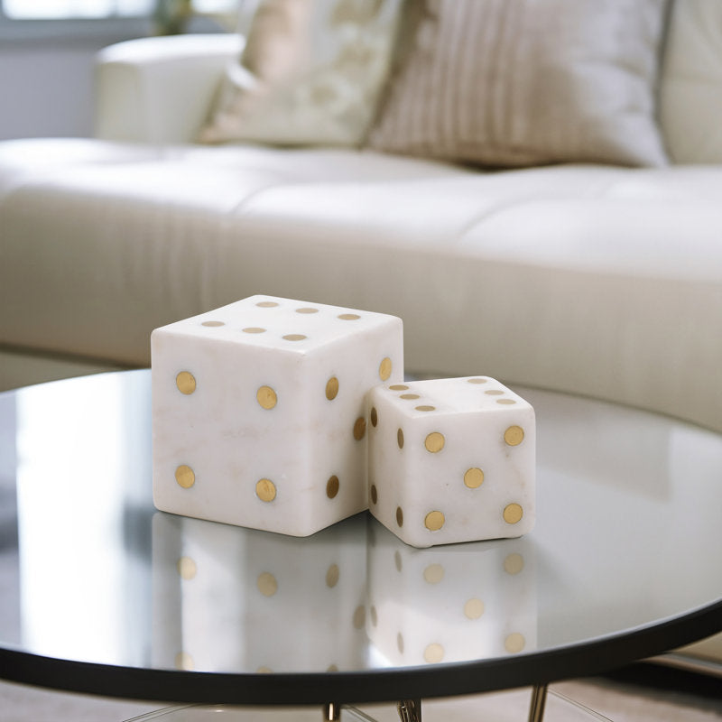 Stone and Metal Decorative Dice Set - Elegant Marble and Steel Gaming Decor, Modern and Transitional Accent, Stylish Display Set of 2.