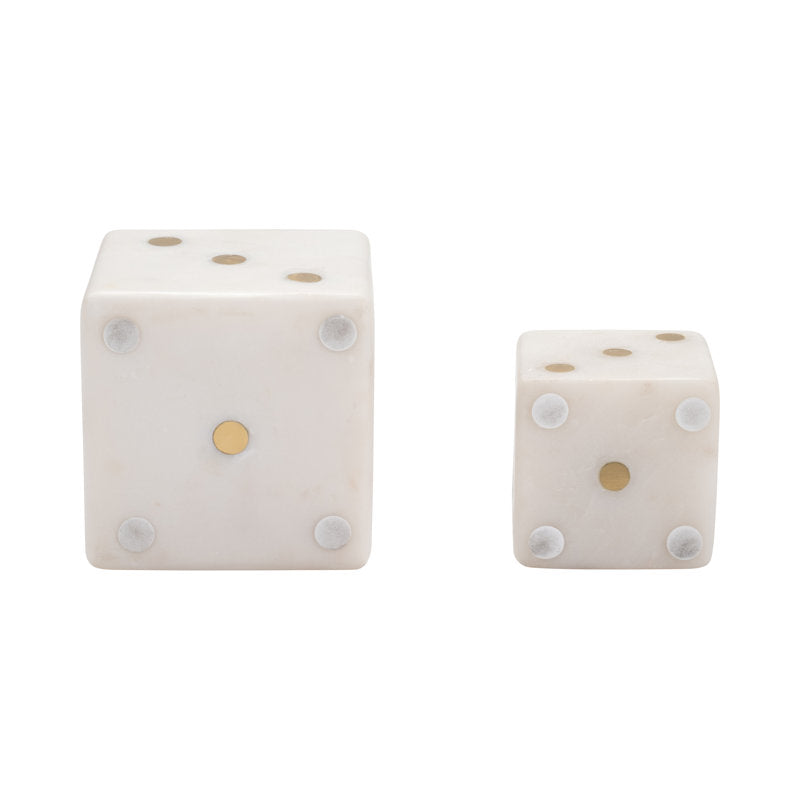 Stone and Metal Decorative Dice Set - Elegant Marble and Steel Gaming Decor, Modern and Transitional Accent, Stylish Display Set of 2.