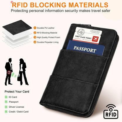 RFID-Blocking Family Passport Wallet – Multi-Document Travel Organizer with Removable Wristlet