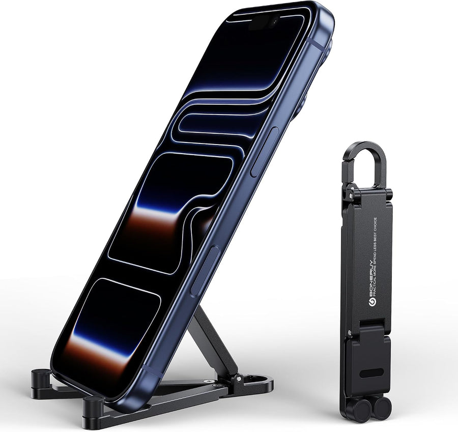 Mini Aluminum Foldable Phone Stand with Keychain – 180° Adjustable Desk Holder