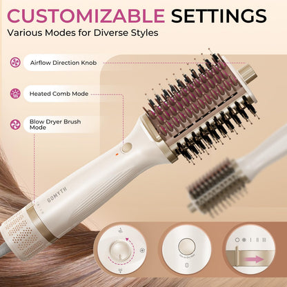 VaultAir™ Pro Styler Upgraded 5-In-1 Blow Dryer Brush with Heated Comb - Volumizer Hair Dryer Brush for Wet & Dry Hair, Ideal for Thick Curly Hair, Salon Blowout, Frizz-Free Shiny Hair, Reduced Heat Damage - 70Mm