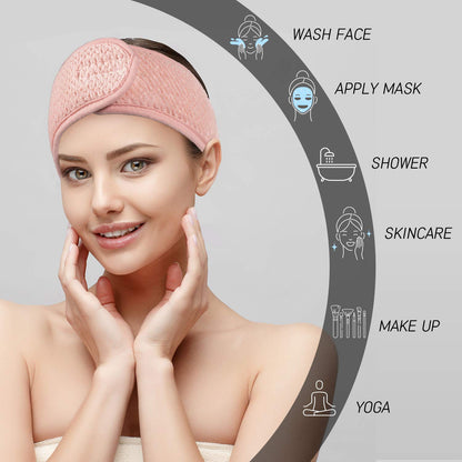 Whaline 4 Pack Spa Facial Headband, Pea Green, Pink, Beige, Light Gray | Makeup Hair Wrap, Adjustable Hair Band, Soft Towel Head Band, for Face Washing, Shower Sports Yoga