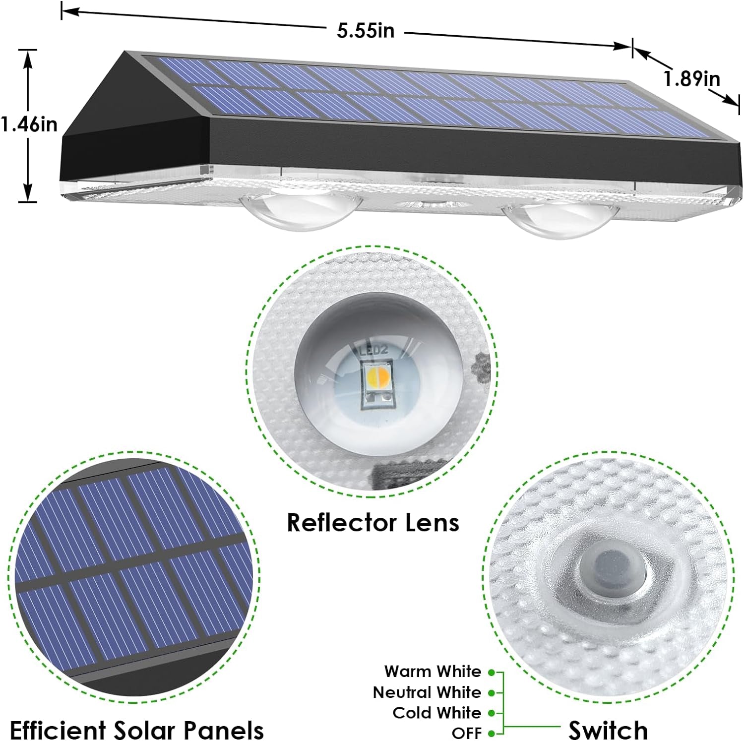 Solar Fence Lights Outdoor - 2700/4000/6000K 3 Mode, Waterproof LED, Fence Light Solar Powered for Outside, Backyard/Railing/Step/Patio/Wall and Home Improvement(8 Pack)
