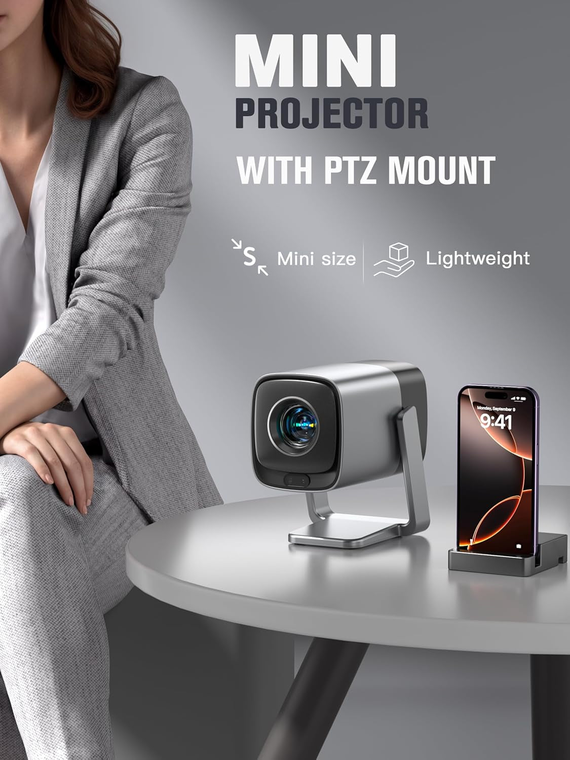 [Compatible with Netflix & TOF Real-Time Focus] Mini Projector with Wifi and Bluetooth, Xuanpad Silver Smart Projector 4K Support, Dolby Audio & Keystone, 210° Rotatable Stand for Home