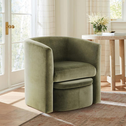 COLAMY Velvet Morden Living Room Chair with Storage Ottoman, Barrel Accent Chair with Lounge Seat for Bedroom/Reading Spaces, Green