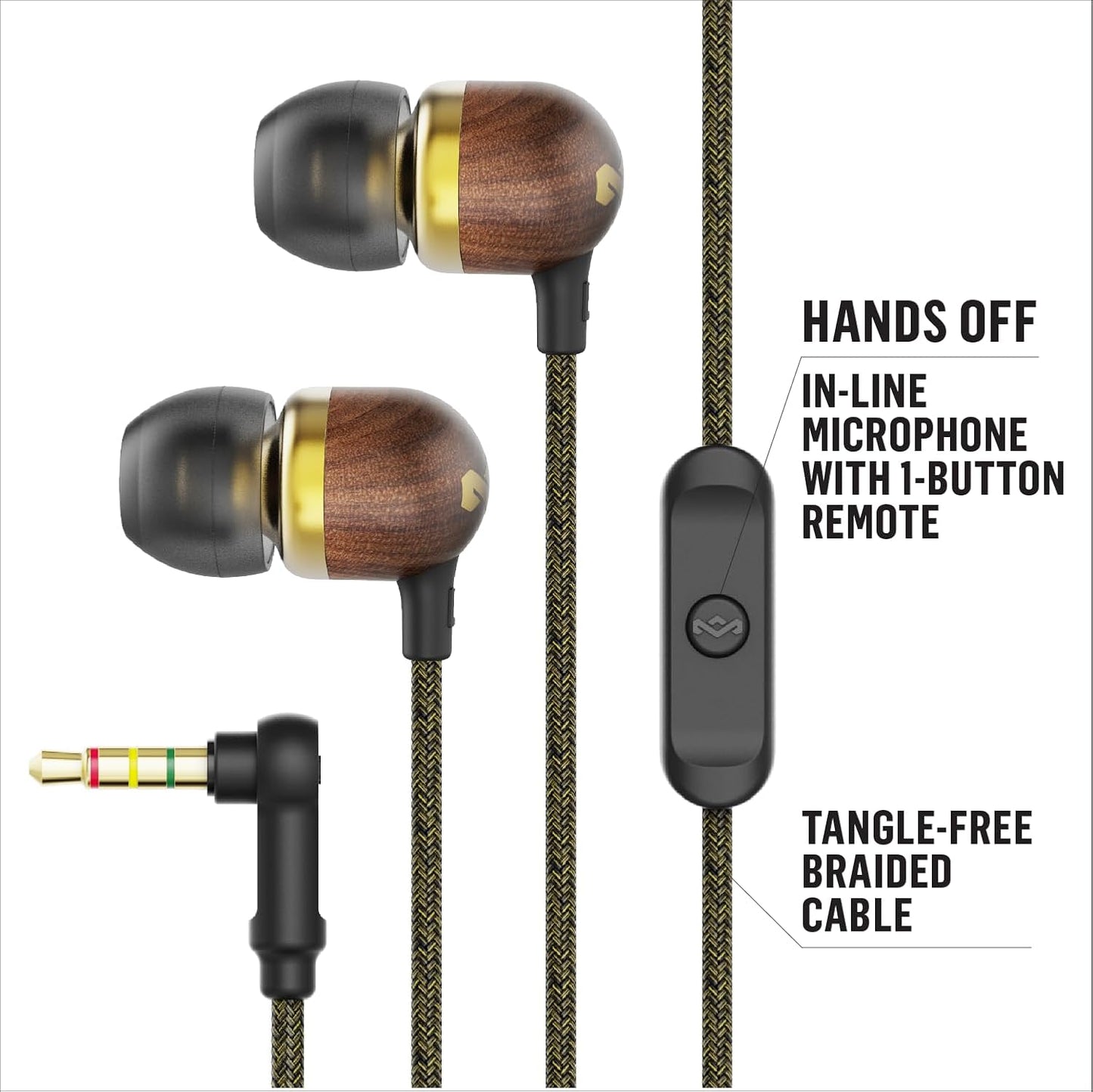 House of Marley Smile Jamaica: Wired Earphones with Microphone, Noise Isolating Design, and Sustainable Materials, Brass