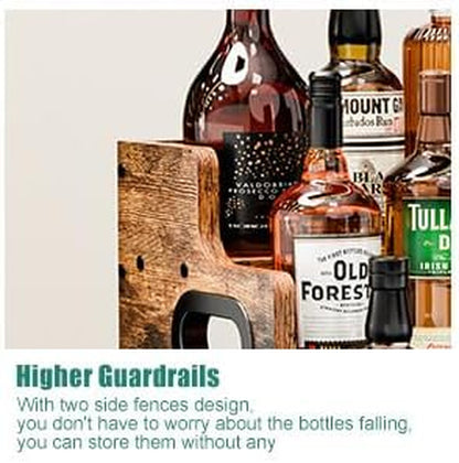 KLM Liquor Bottle Display Shelf, Coffee Syrup Rack Organizer, 3 Step Countertop Liquor Wine Rack, Mini Bar,Liquor Cabinet, Home Retro Bar Shelf Stand for Liquor Whiskey, Spirits