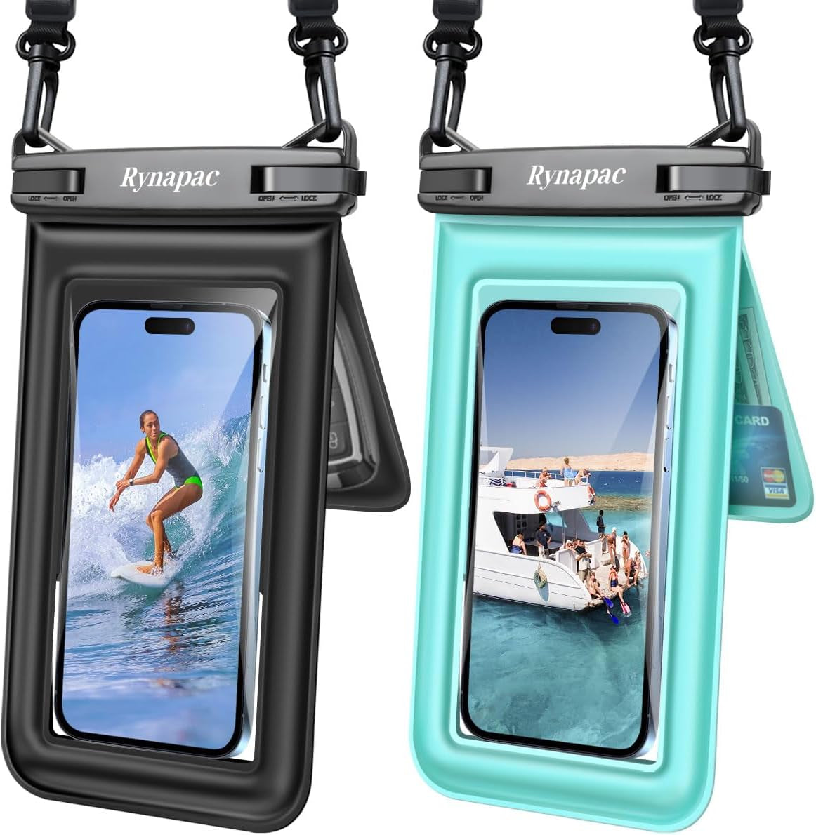 [Up to 8.5''] Floating Waterproof Phone Pouch 2 Pack, IPX8 Double Space Waterproof Phone Case with Lanyard for Iphone 17 16 15 Pro Max, Galaxy S25 Ultra, Cellphone Dry Bag Beach Cruise Ship Essentials