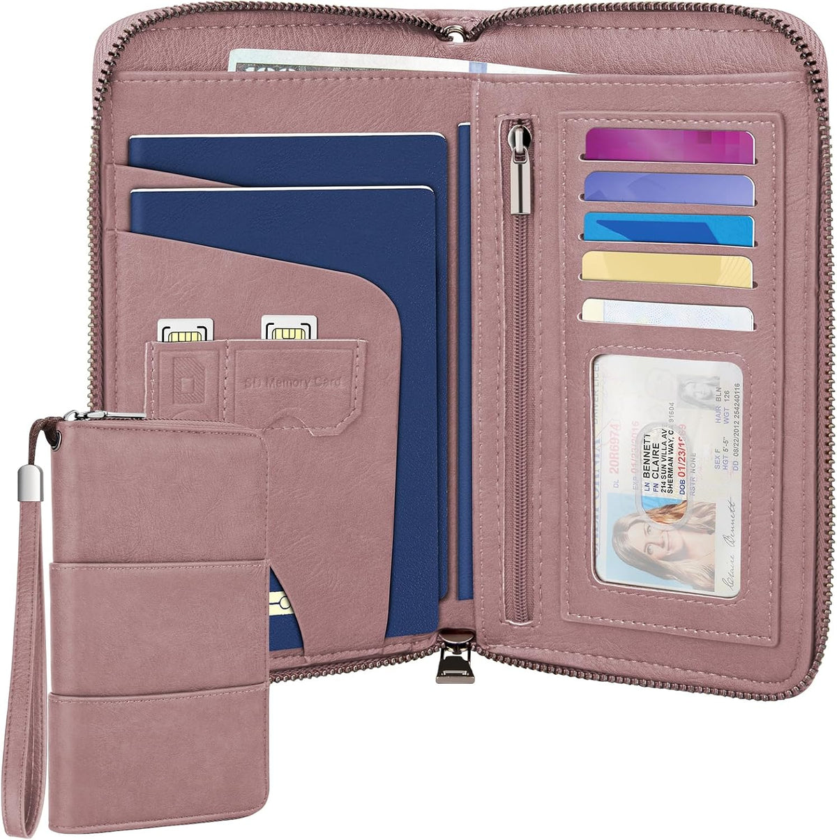 RFID-Blocking Family Passport Wallet – Multi-Document Travel Organizer with Removable Wristlet
