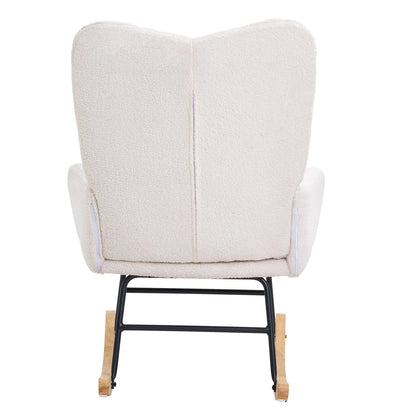VEVOR Rocking Chair Nursery, Glider Rocking Chair with Soft Seat and High Backrest, Electric Chair 250 Lbs Weight Capacity Teddy Fabric, Upholstered Glider Rocker Chair for Nursery, Bedroom, Living Room, Ivory White