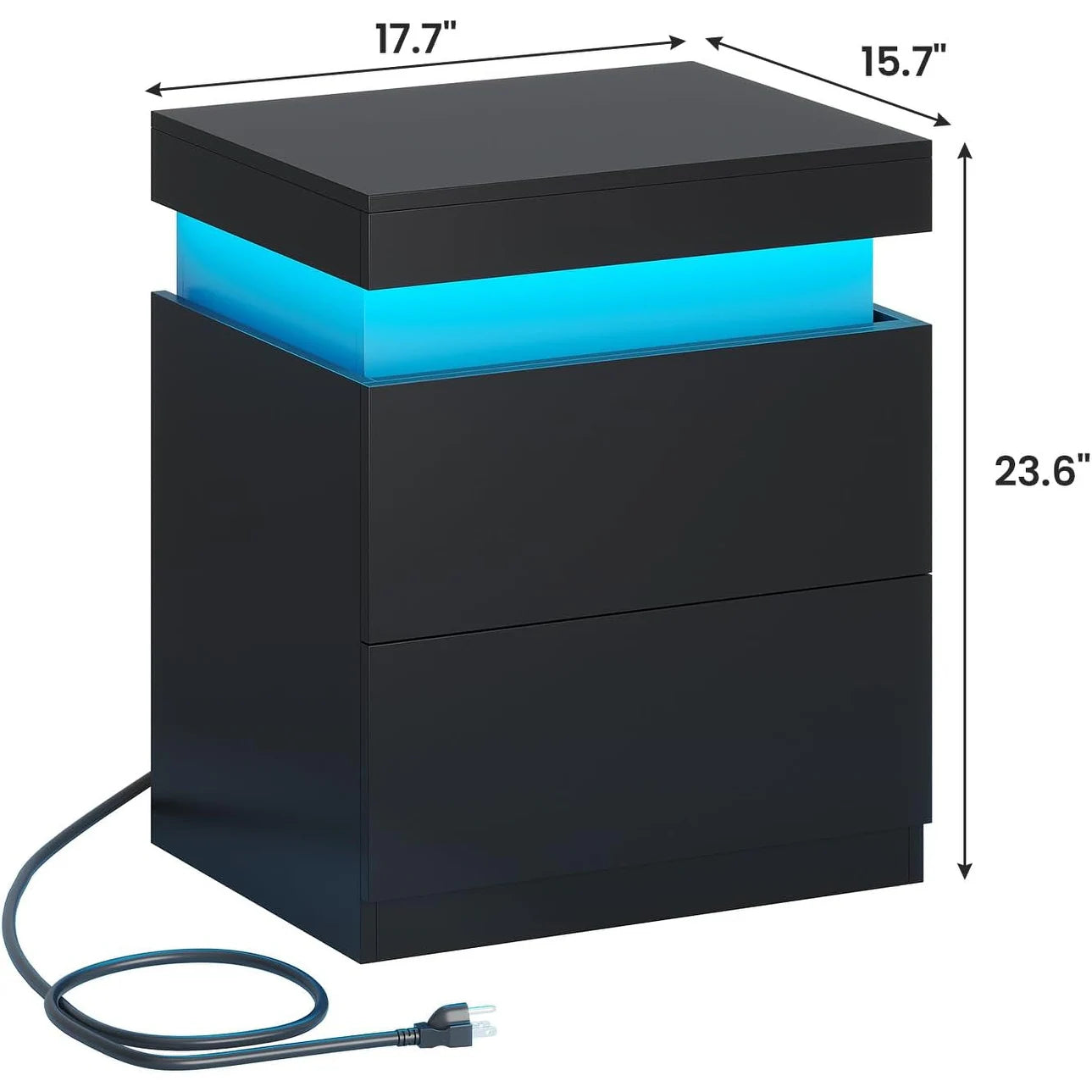 Bedroom Nightstand Charging Station LED Lights Sliding Top Drawers