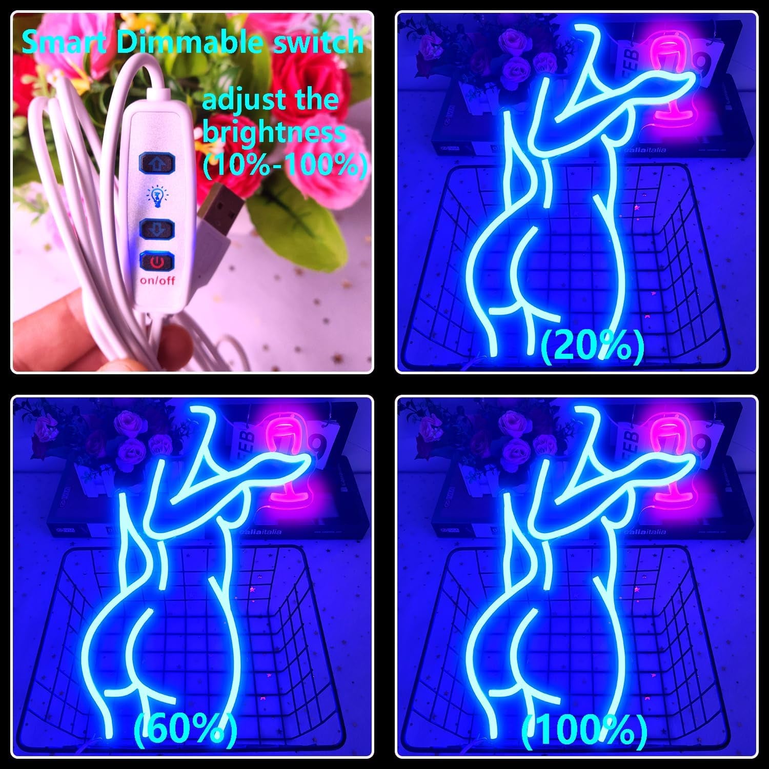 Ajoyferris Lady Back Neon Sign Dimmable LED Lady Sign Woman Neon Sign Sexy Lady Neon Signs for Bedroom Man Cave Bar Store Home Party Art Decor Gifts(16X11 Inches,Blue)