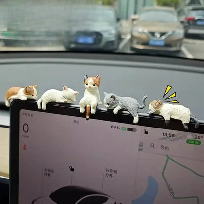 4Pcs Cute Kitten Decoration Creative Sleeping Cat Doll Automobile Screen Ornaments Toys Cat Micro Landscape Decoration Gifts