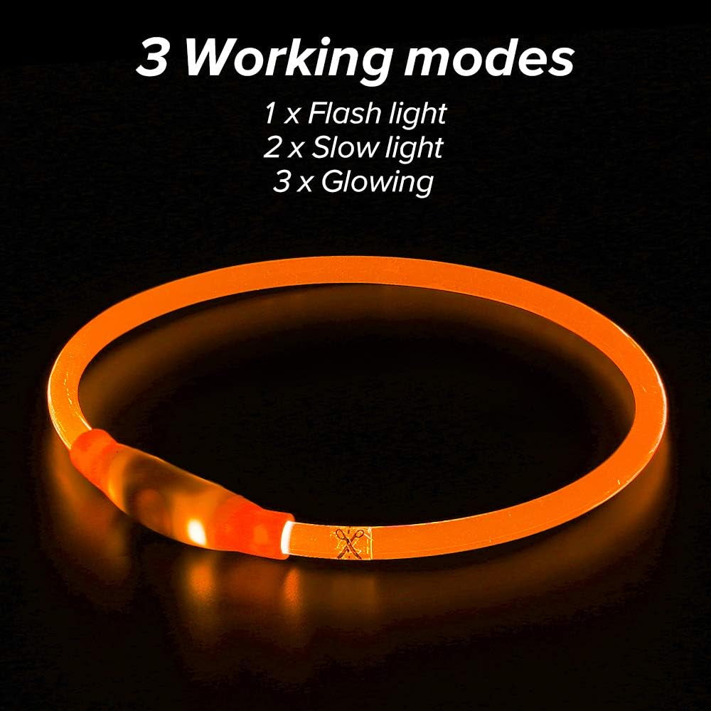 Flashseen LED Dog Collar, USB Rechargeable Glowing Lighted up Collar, Cuttable Water-Resistant TPU Safety Collar Lights for Small Medium Large Dogs