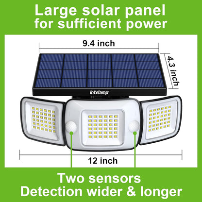 Intelamp Solar Outdoor Lights,6000Mah Motion Sensor with Dual Sensors,Waterproof Solar Flood Lights 270°Wide Angle for outside with 3 Modes