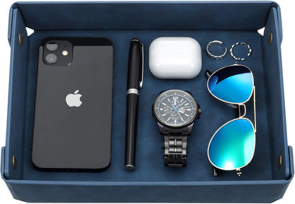CASIRENA Faux Leather Valet Tray Organizer for Men - Catch-All Tray for Entryway Table Key, Wallet, Watch, Coin Change, Phone, Dresser EDC Dump Jewelry, Bedside Nightstand Desk-Top