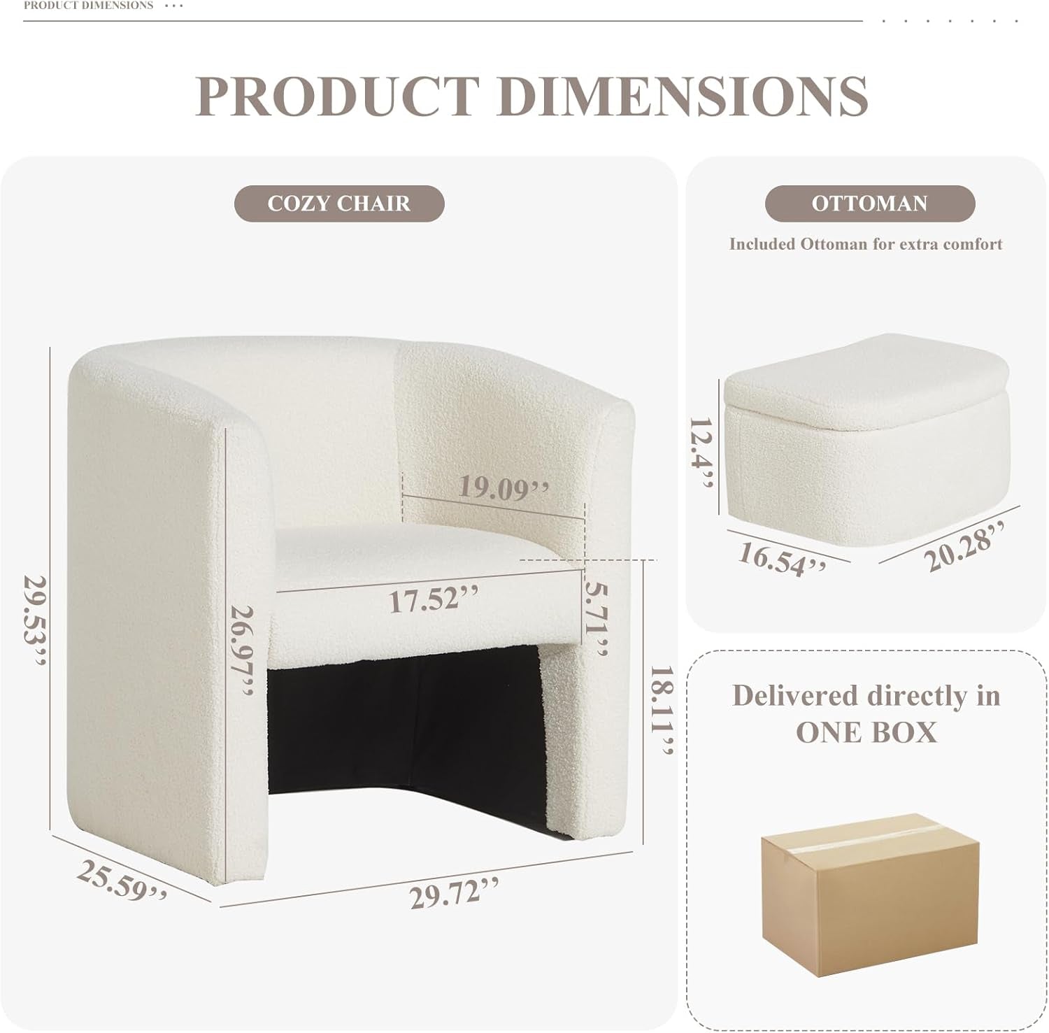 COLAMY Upholstered Sherpa Barrel Accent Chair with Storage Ottoman, Morden Living Room Side Chair, Single Sofa Armchair with Lounge Seat for Bedroom/Office/Reading Spaces, Cream