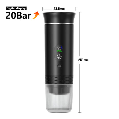Portable Wireless Electric Espresso Coffee Maker for Car and Home - 3-in-1 Capsule and Ground Coffee Travel Machine