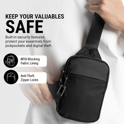 Anti-Theft Crossbody Sling Bag – RFID Protection, Cut-Resistant Strap & Water-Resistant Nylon