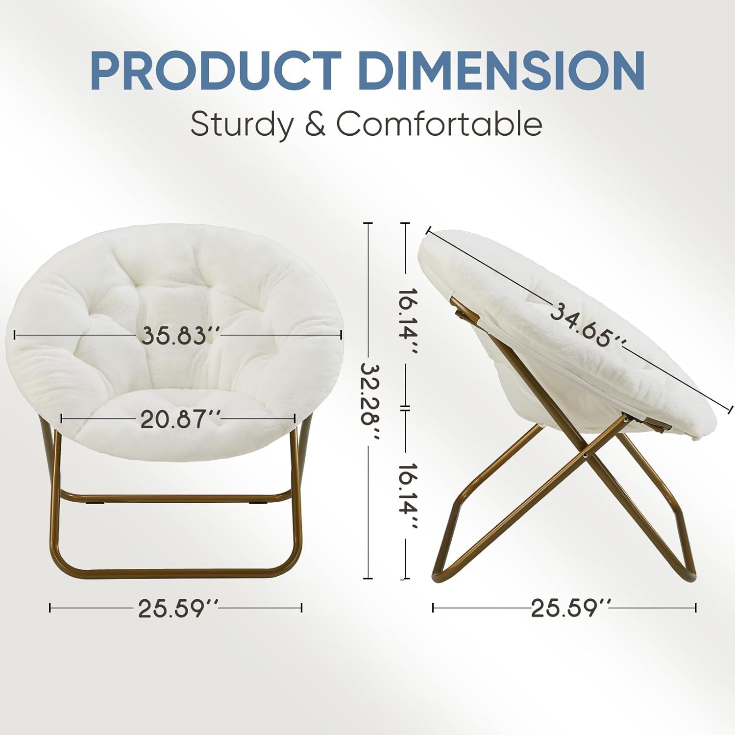 DUMOS Comfy Saucer Chair, Faux Fur Lounge Seasting XL Circle Chair for Bedroom, Dorm & Gaming, Foldable Fashion Accent Seat for Small Spaces, Folding Moon/Mushroom/Round Oversized Style