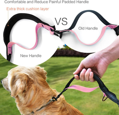 Uppetly Hands Free Dog Running Leash with Waist Belt, Dual Handle Elastic Bungees Retractable Rope for Medium and Large Dogs, Reflective Stitches for Walking Hiking Biking (Large Pink, 25-120Lb