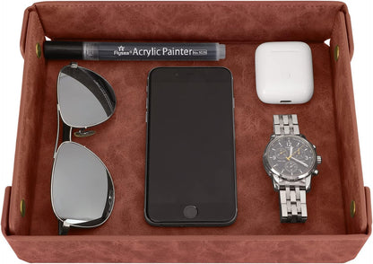 CASIRENA Faux Leather Valet Tray Organizer for Men - Catch-All Tray for Entryway Table Key, Wallet, Watch, Coin Change, Phone, Dresser EDC Dump Jewelry, Bedside Nightstand Desk-Top