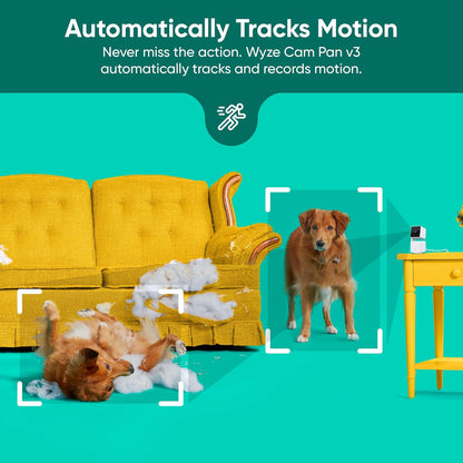 WYZE Cam Pan V3, Indoor/Outdoor Ip65-Rated 1080P Pan/Tilt/Zoom Wi-Fi Smart Home Security Camera with Color Night Vision, 2-Way Audio, Compatible with Alexa & Google Assistant, Free Expert Setup