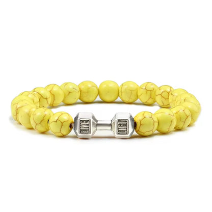 ForgeFit™ Volcanic Stone Fitness Bracelet / Natural Volcanic Stone Bracelet Men Matte Black Lave White Beads Charm Dumbbell Strand Bracelets Women Barbell Fitness Jewelry